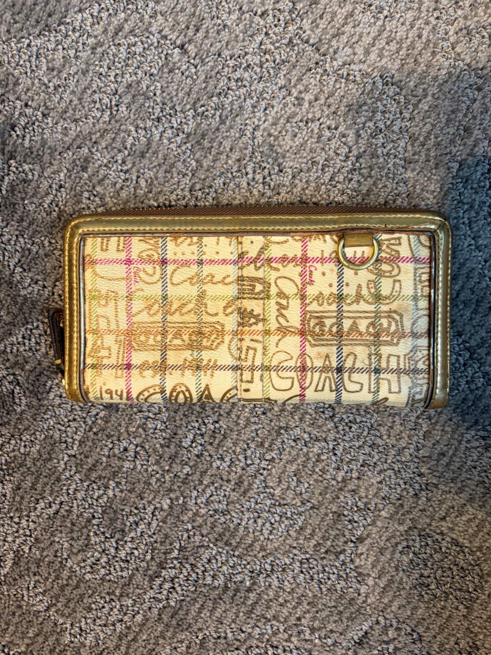 Coach Yellow Plaid Signature Script Canvas Wristlet